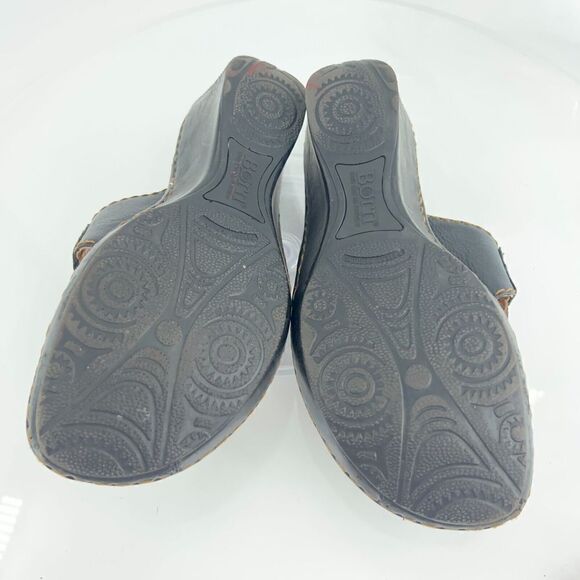 Born Women's Sandal Size 8 Wedge Heel Slide Black Leather Slip On Shoe Thong - Picture 13 of 14